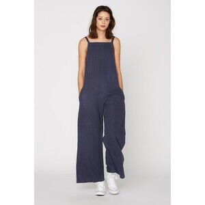 LACAUSA Women's Linen Patch Jumpsuit in Navy Size SMALL EUC
